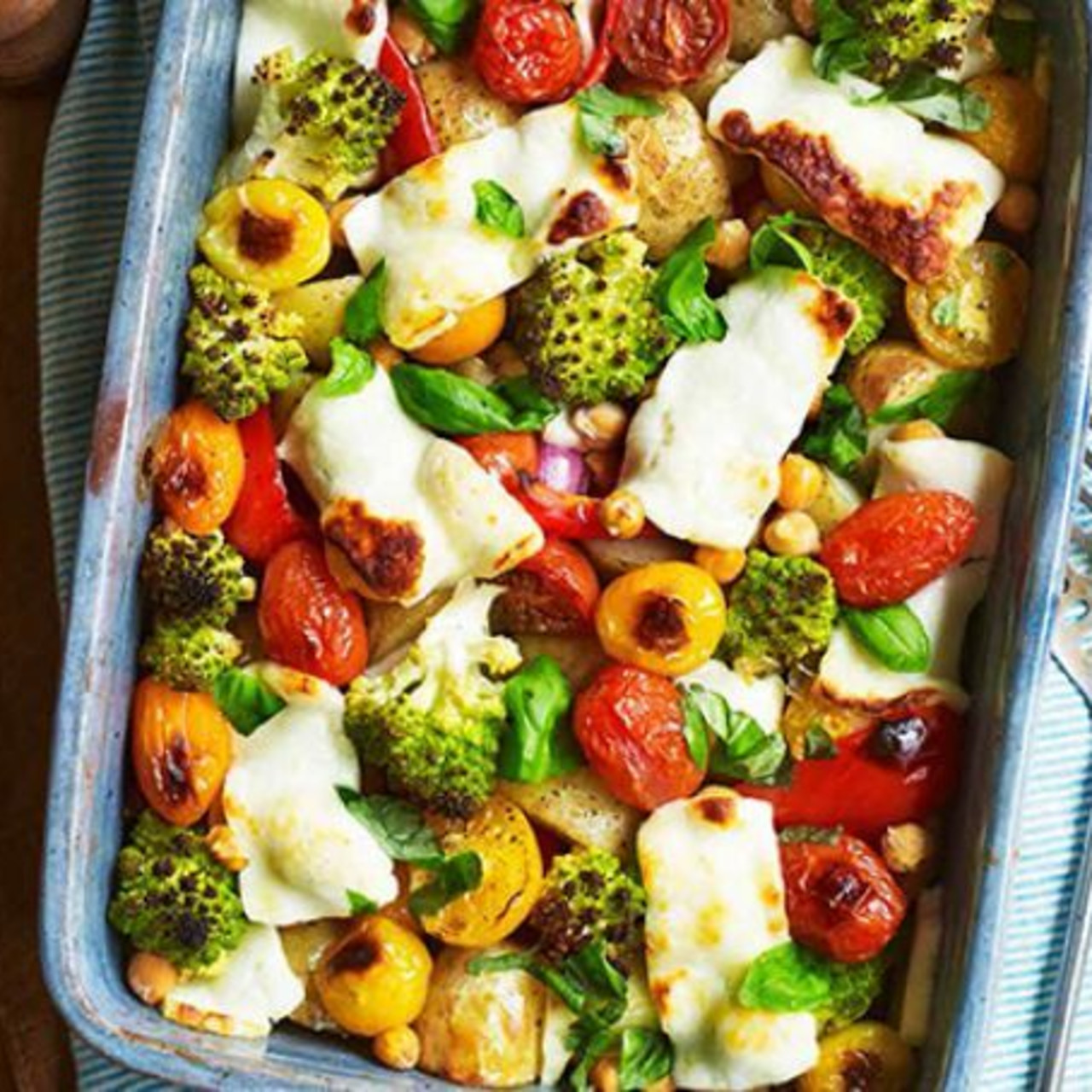 Halloumi tray bake