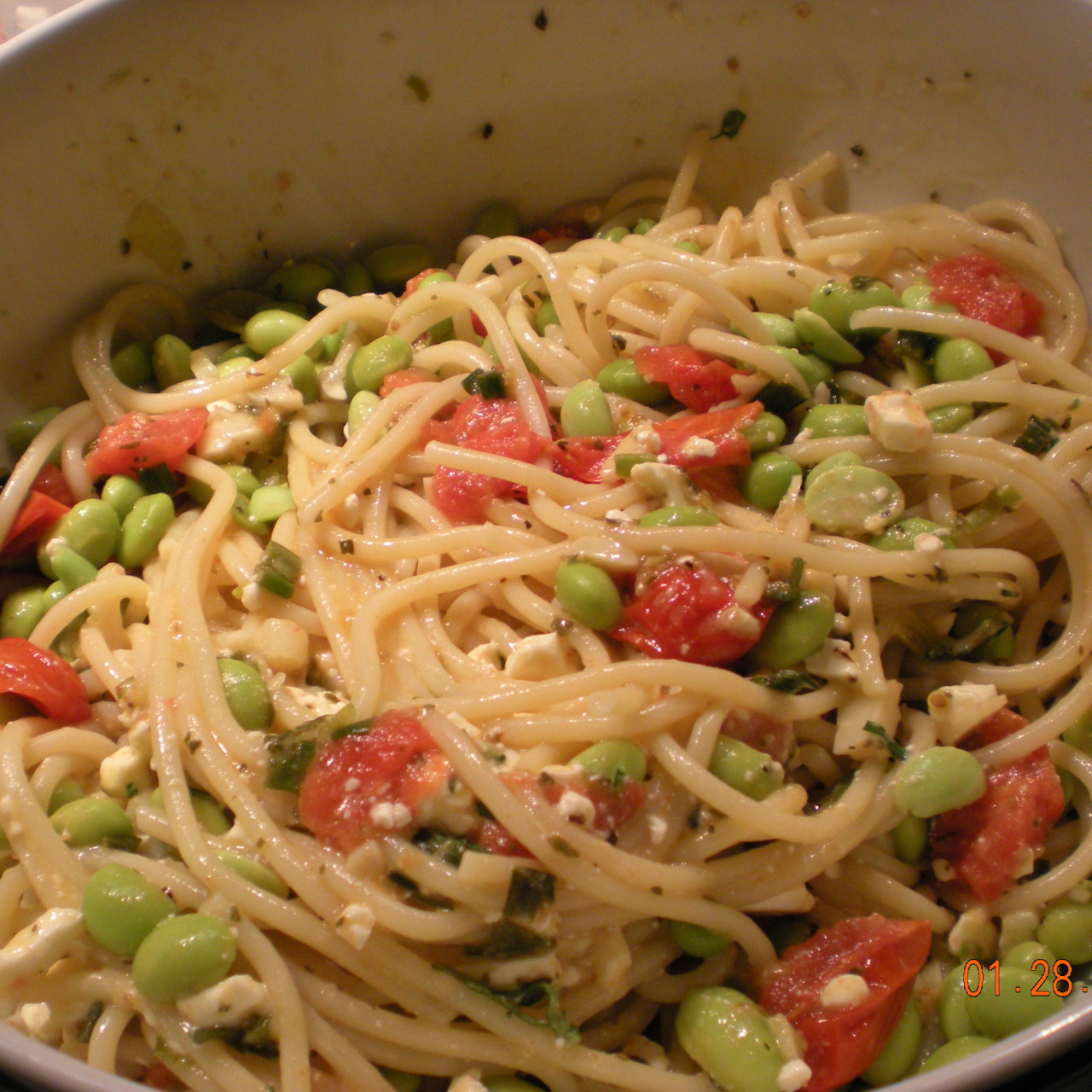 Linguine with Edamame and Tomatoes