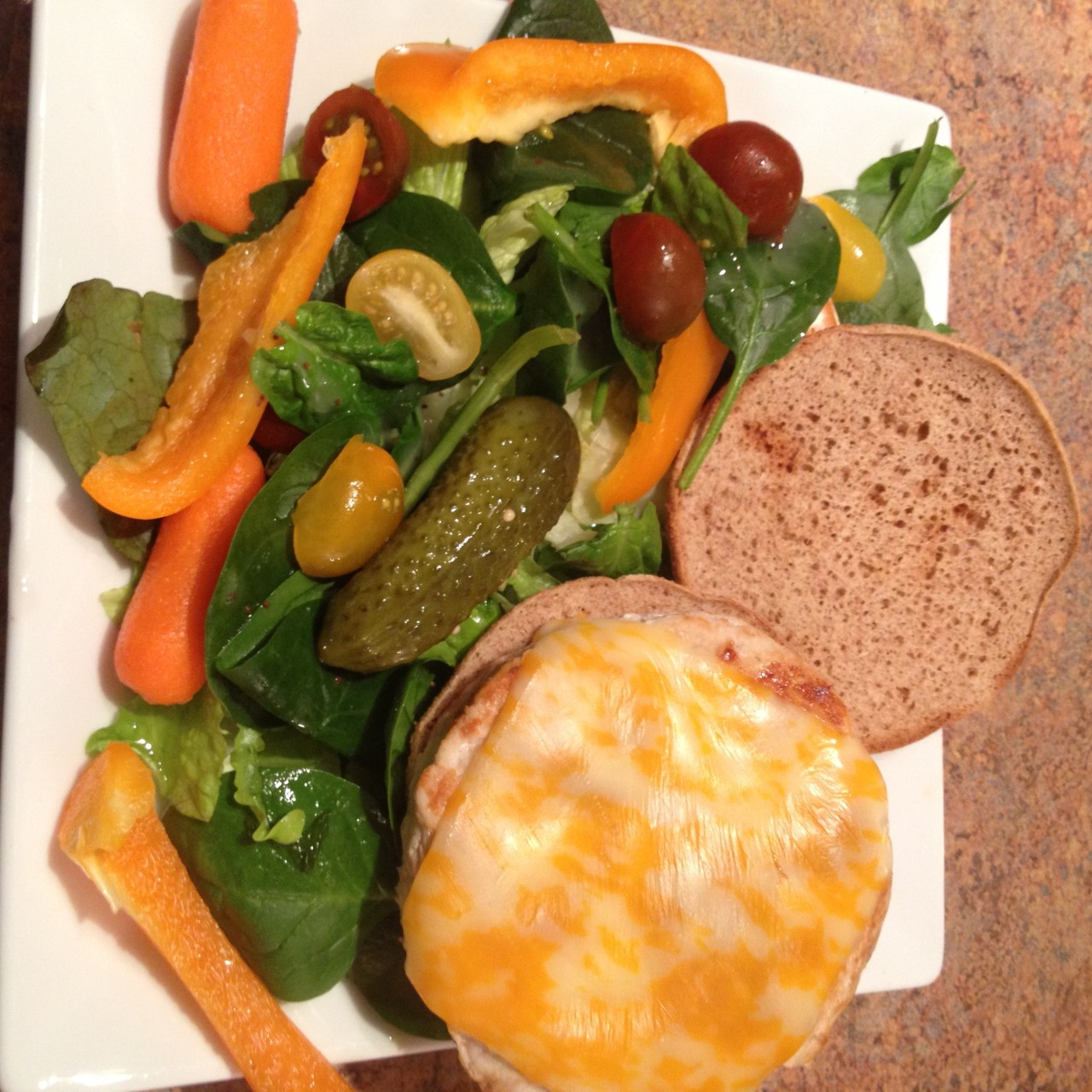 Lowfat Turkey Burgers and Poppyseed dressing salad
