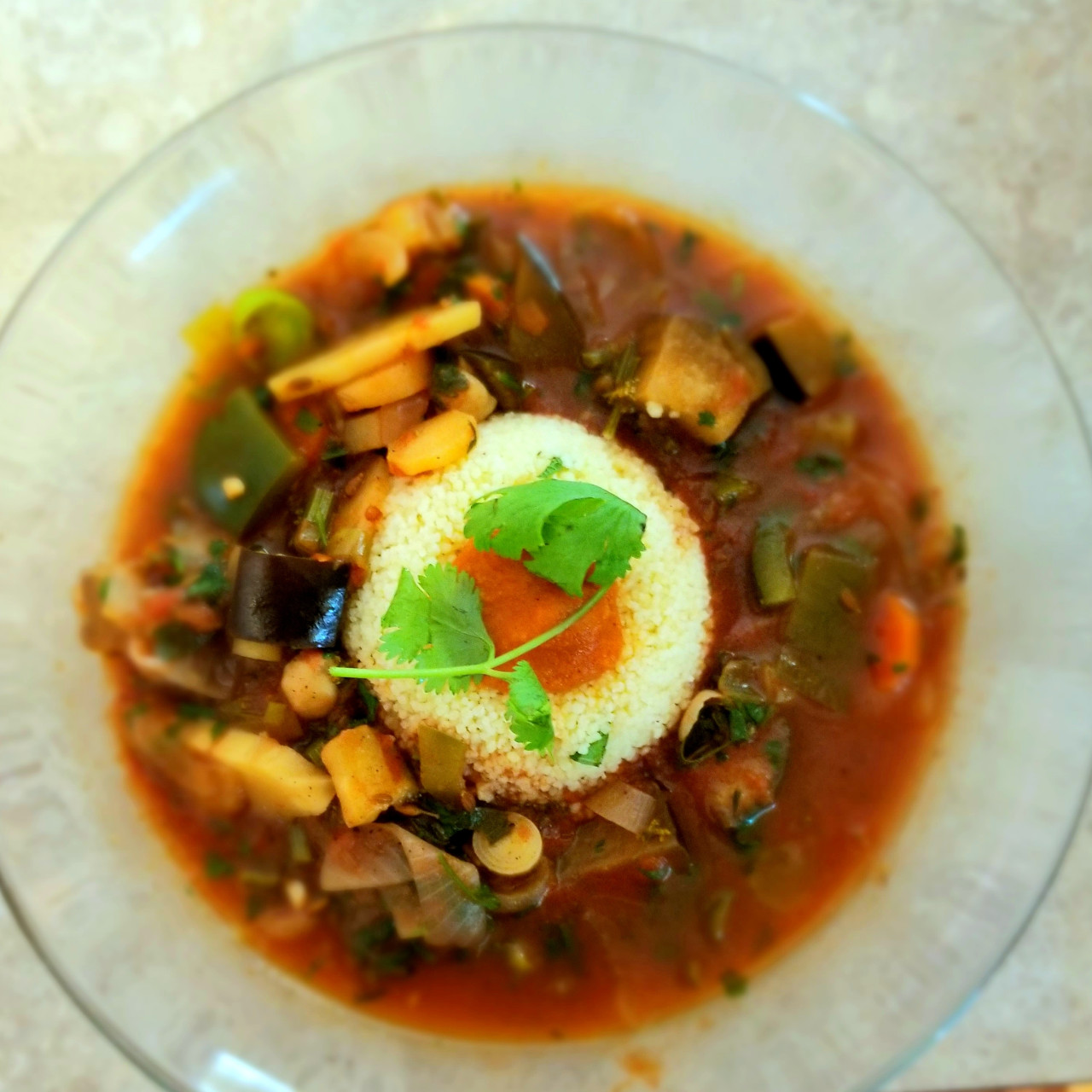 Moroccan Vegetable Tagine with Coucous and Harissa Sauce