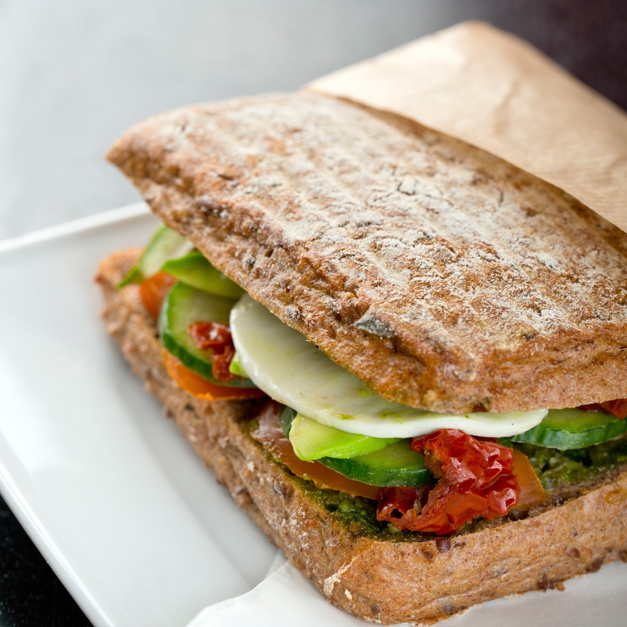 Mozzarella, Tomato, Pesto & Avocado Sandwich