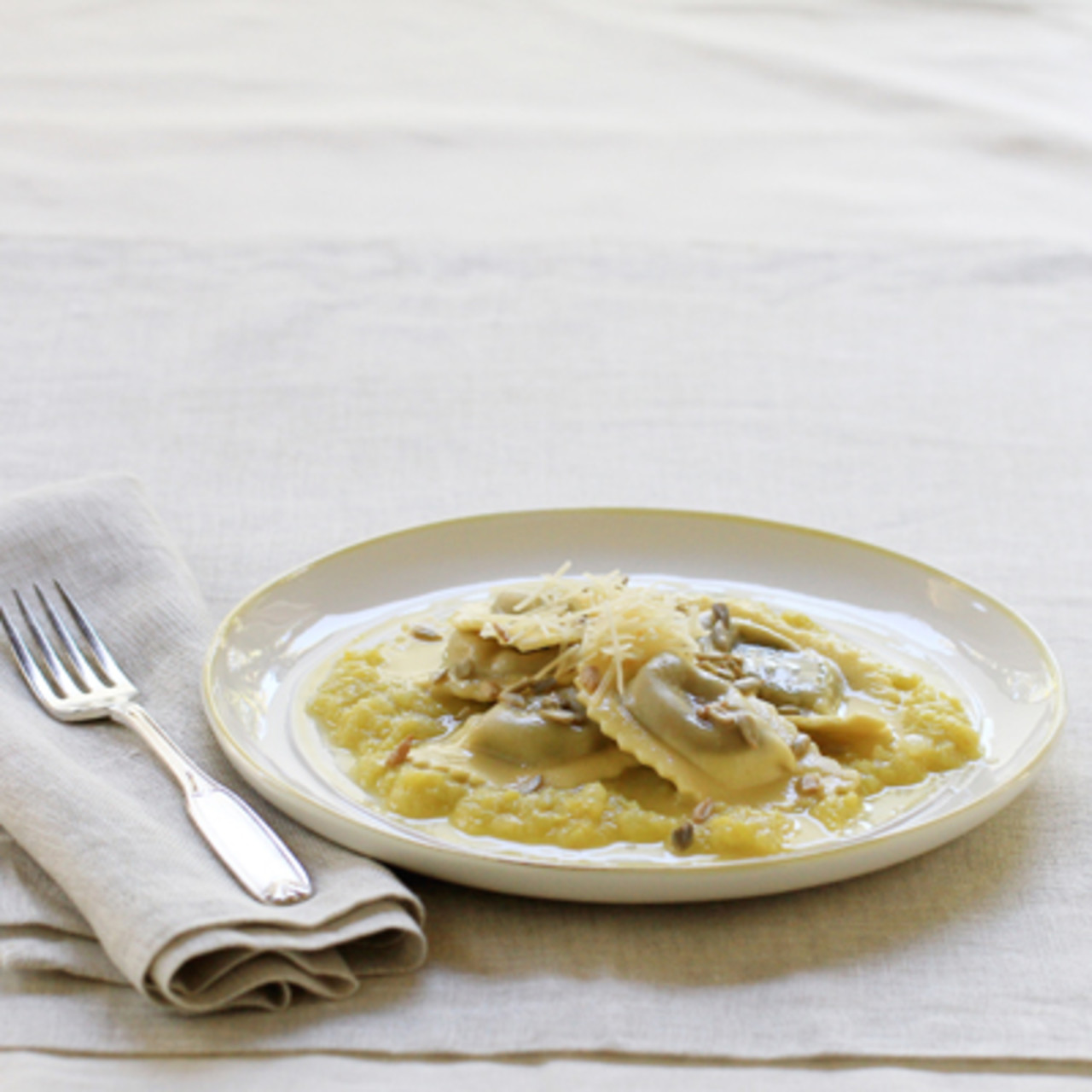 Mushroom Agnolotti with Butternut Squash Cream