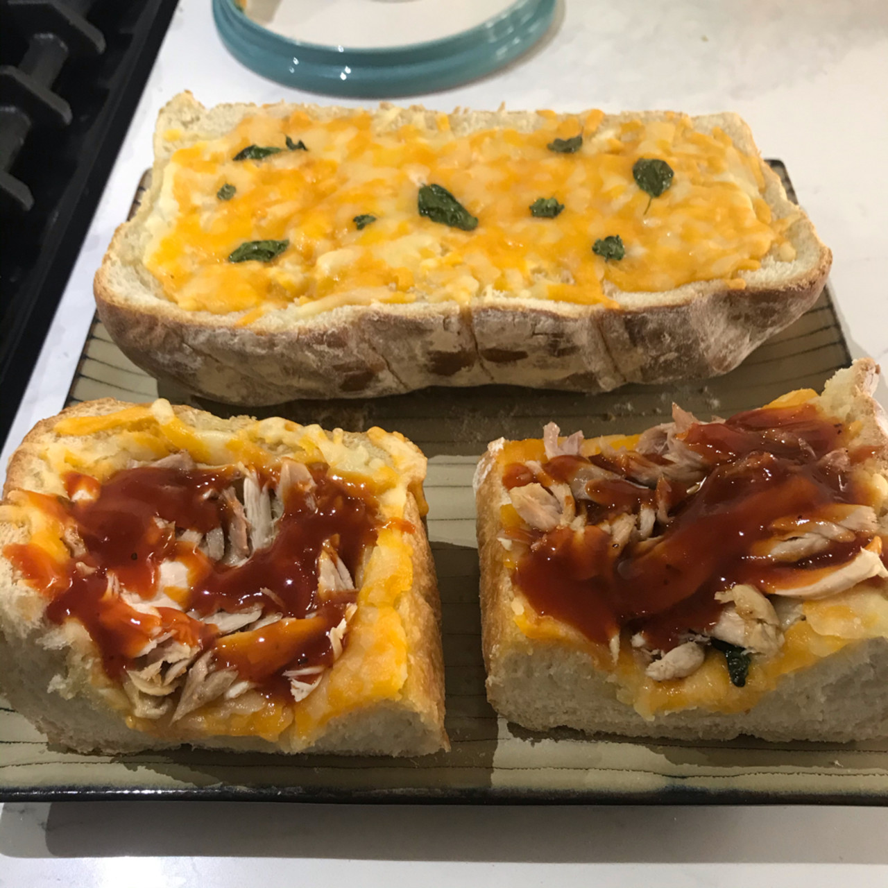 Open Face Garlic Loaf Rotisserie Chicken