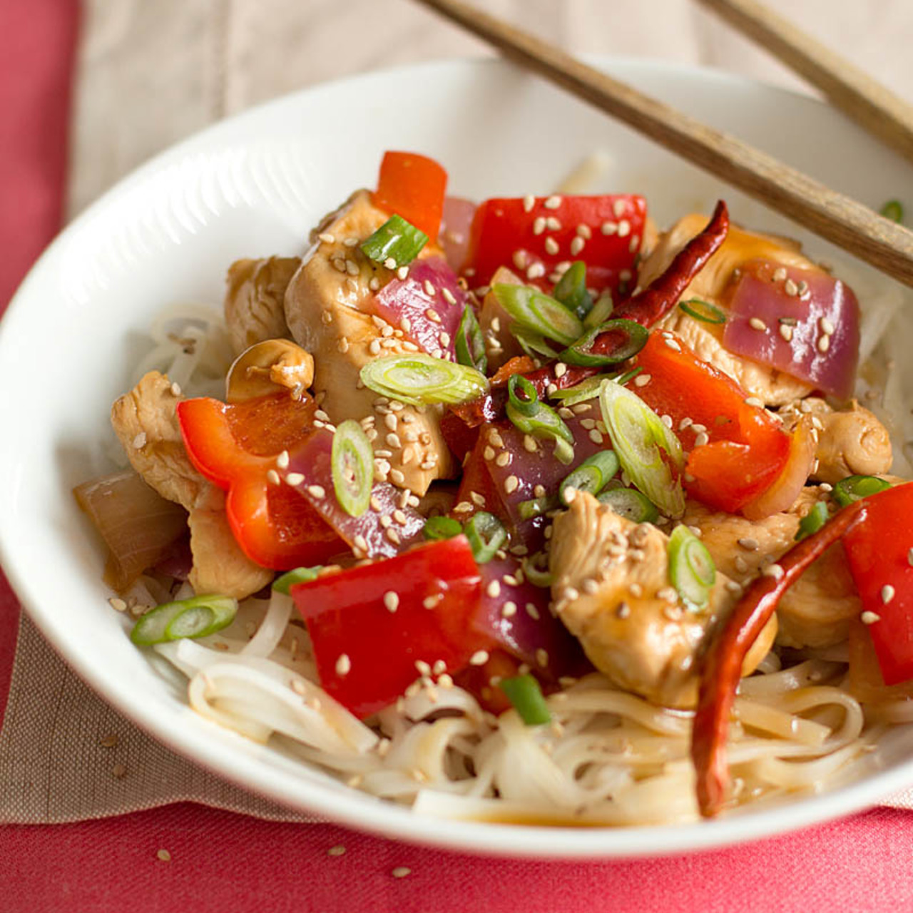  Orange Chicken Stir Fry with Rice Noodles 