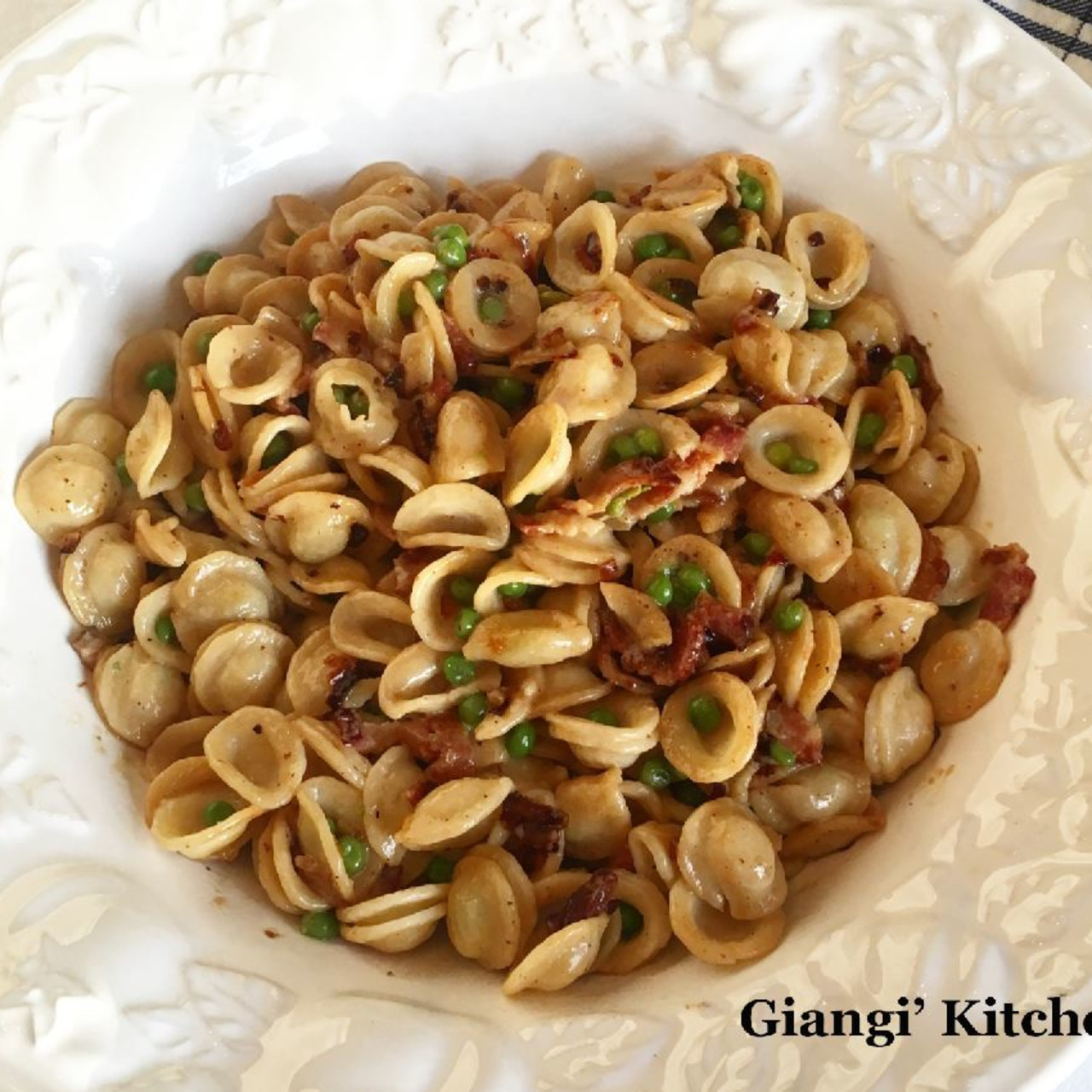 Orecchiette Pasta with Peas and Bacon