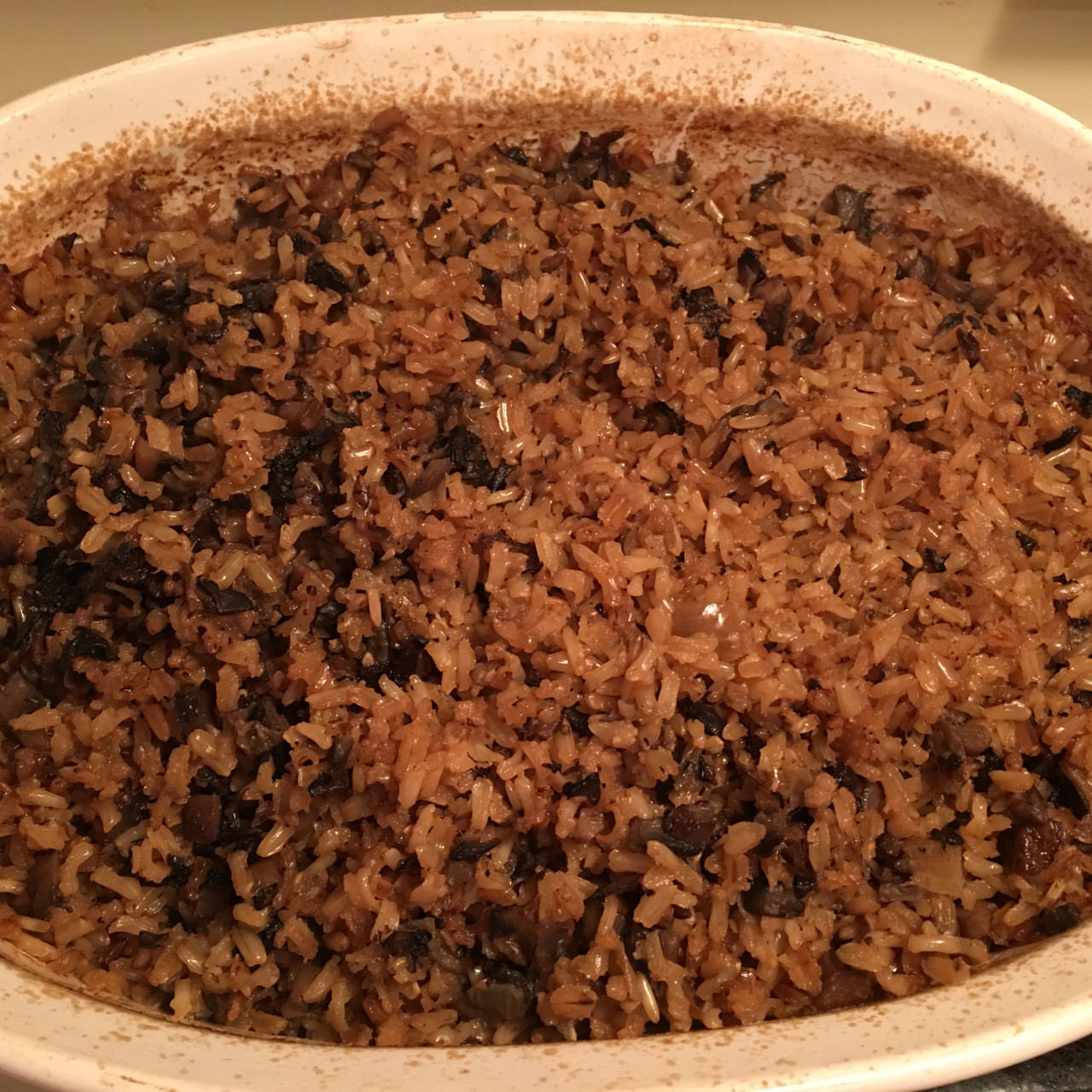 Oven Baked Brown Rice with Mushrooms
