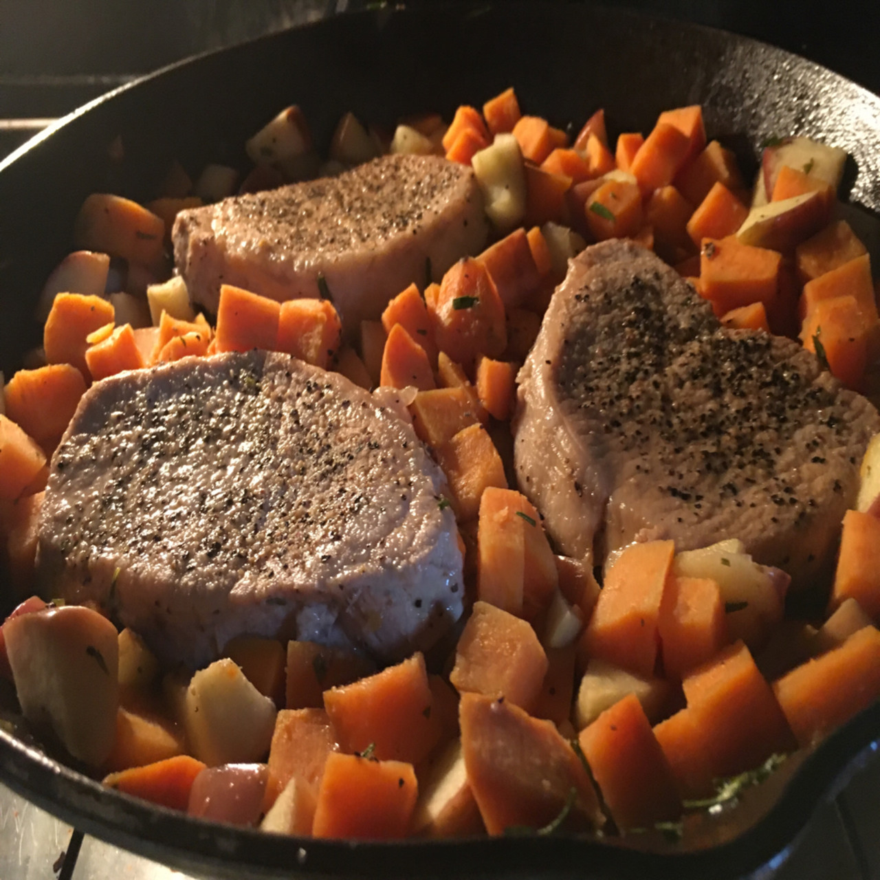 Pork Chops with Apples and Sweet Potatoes