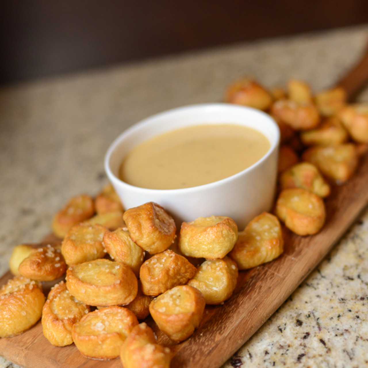 Pretzel Bites With Beer Cheddar Dipping Sauce