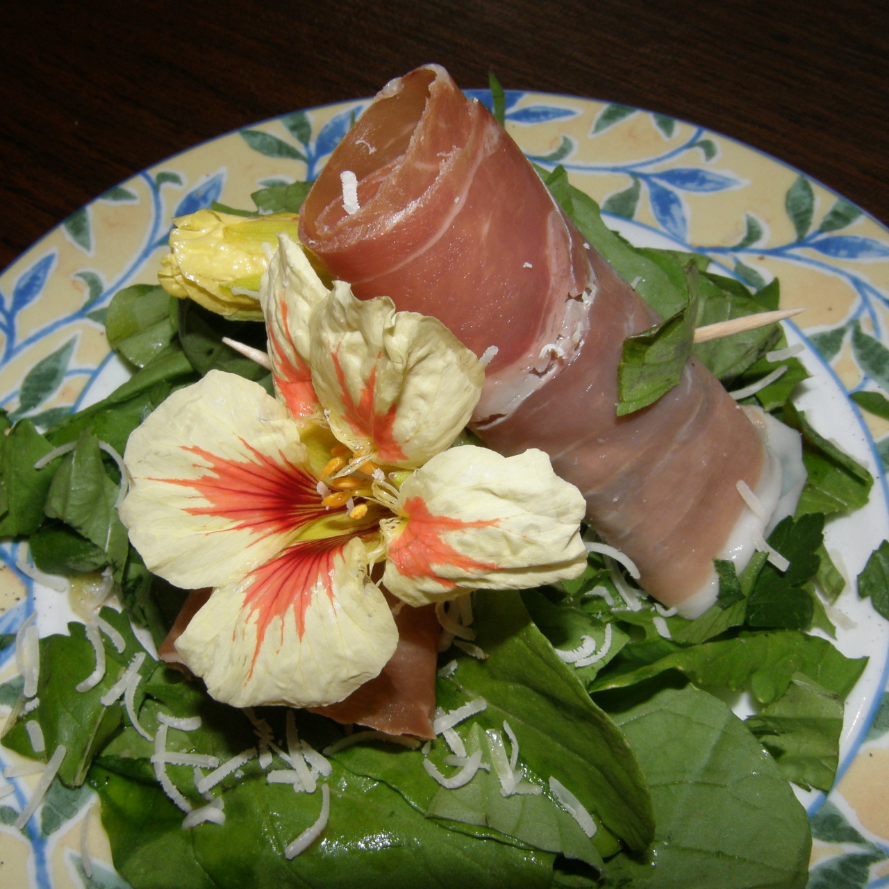 Prosciutto Wrapped Fig and Arugula Salad