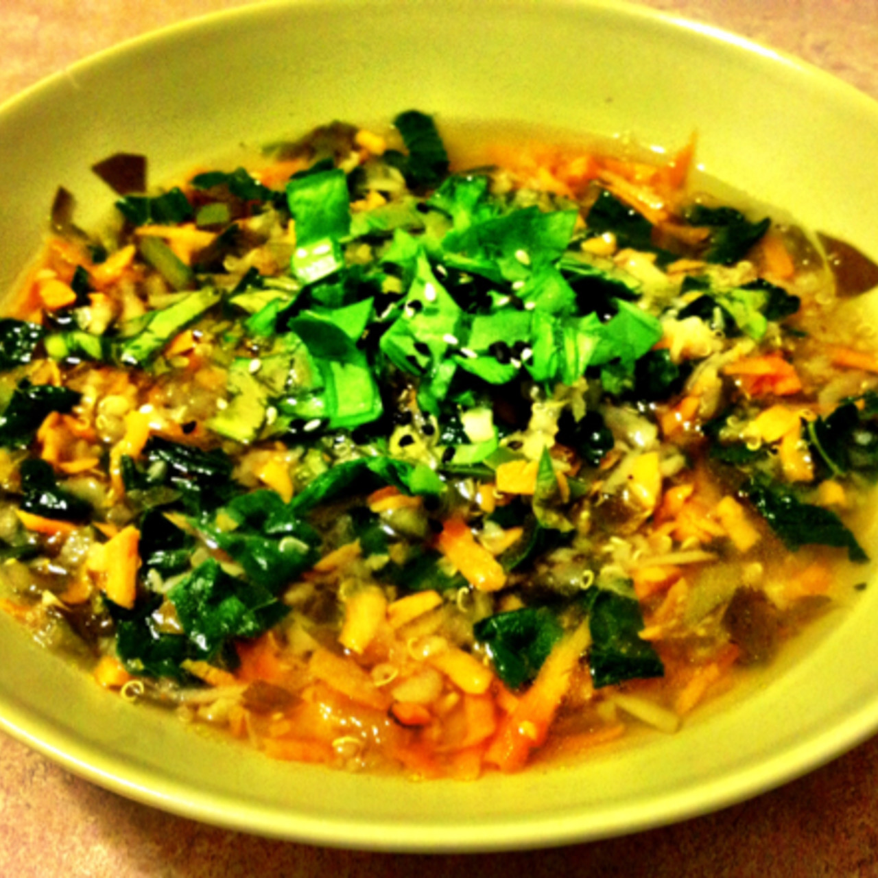 Quinoa & Kale Soup with Sorrel Greens