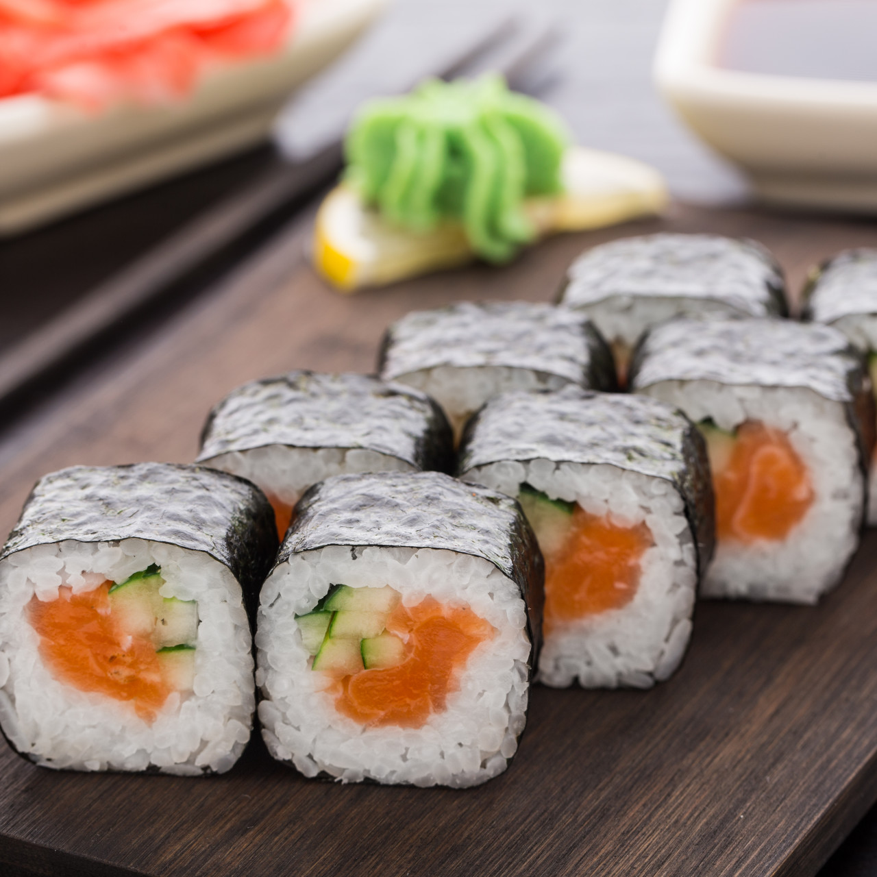 salmon sashimi on rice