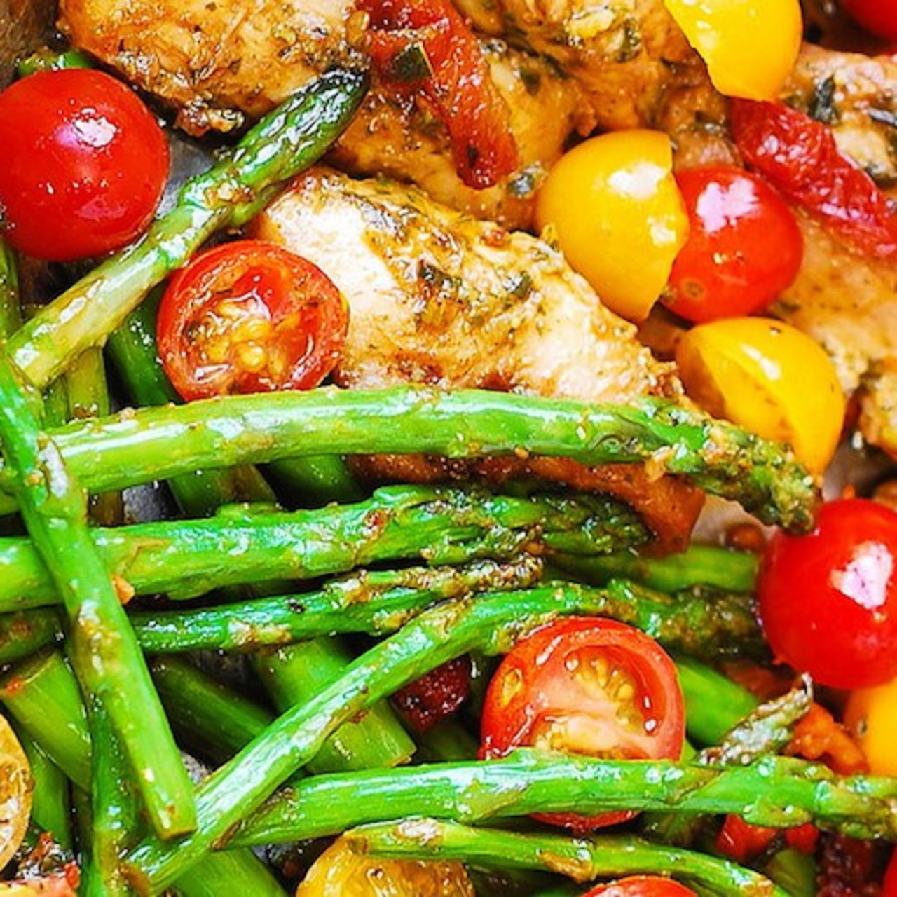 Sheet Pan Pesto Chicken w/ Roasted Vegetables