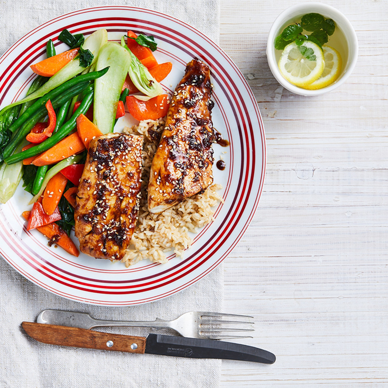 Soyglazed fish with stirfry vegetables