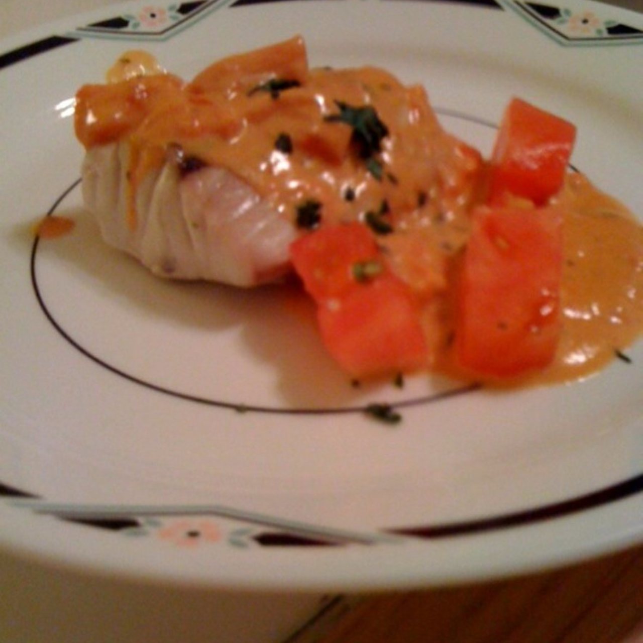 Striped Bass (Rockfish) with Tomato Basil Cream Sauce