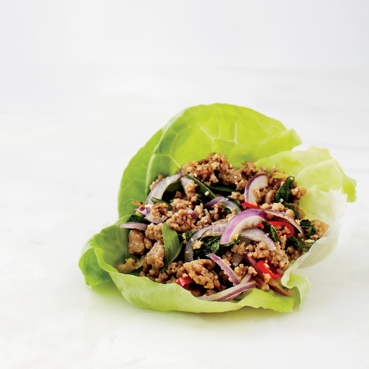 Thai Pork Larb Lettuce Wraps with Mango
