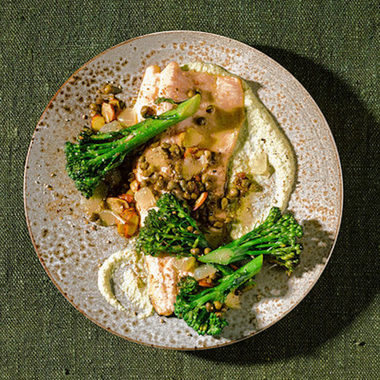 Trout Amandine With Almond and Broccolini Purée