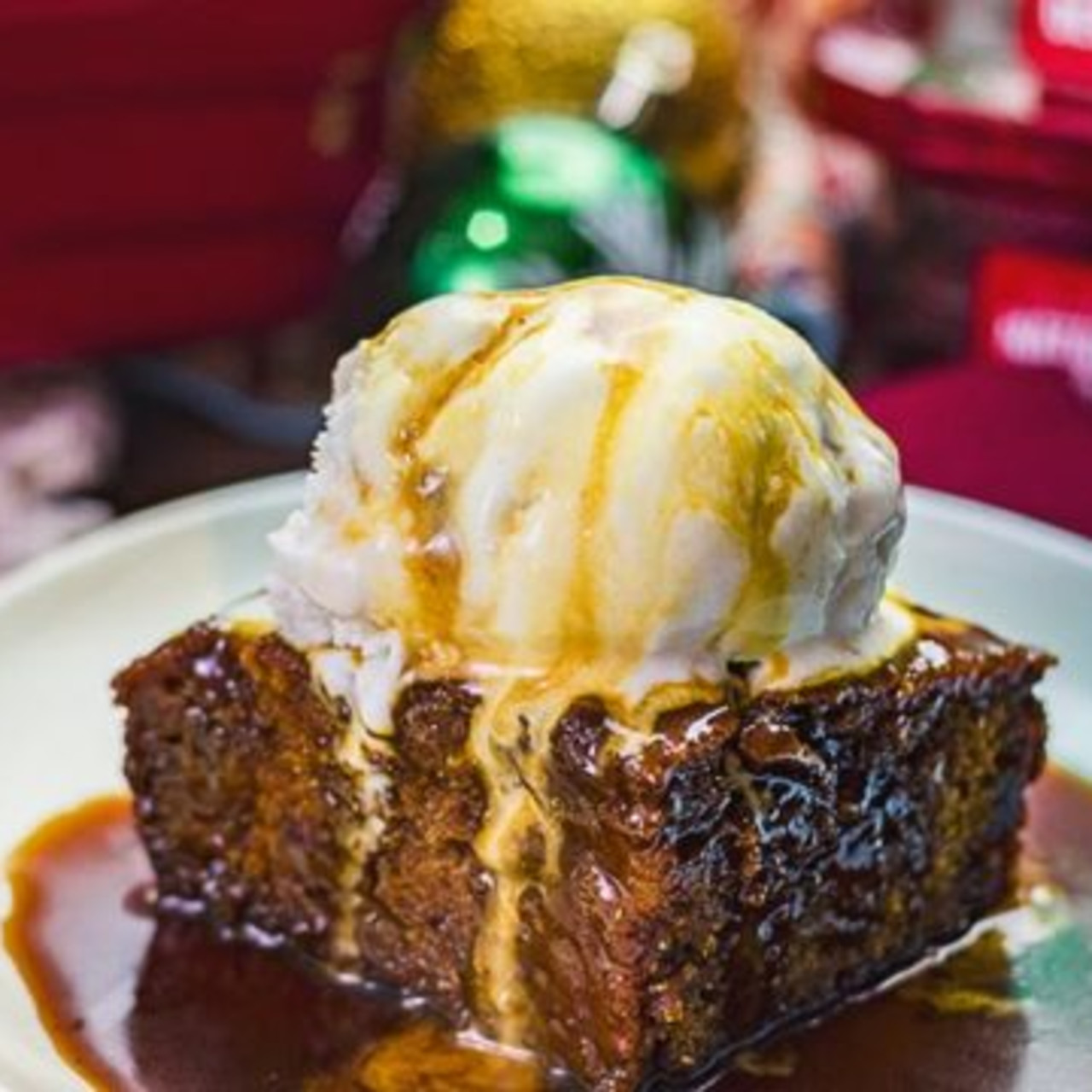 vegan sticky toffee & pear pudding with toffee sauce