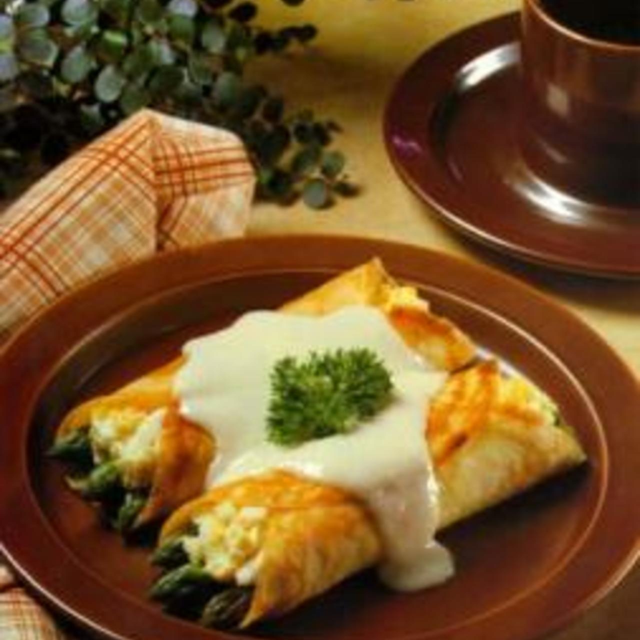Veggie Asparagus Crepes with Mornay Sauce