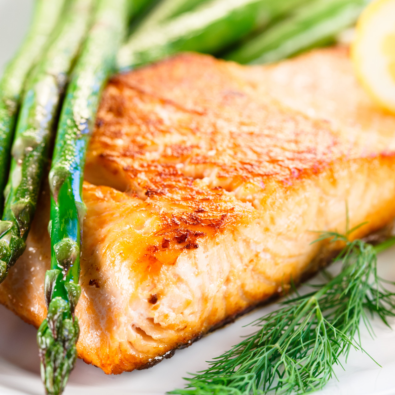 Wild Salmon with Rosemary Sweet Potatoes and Lemon Asparagus