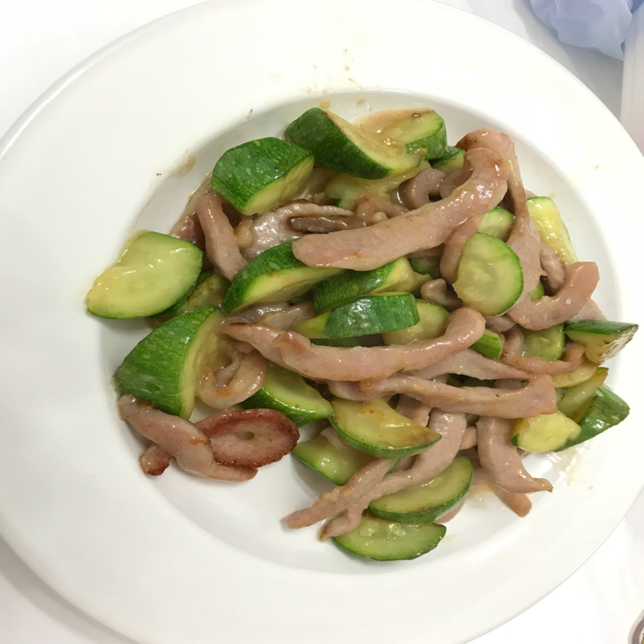 Zucchini and pork neck stir fry