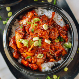 10-Minute Crispy Pork Belly Kimchi Bowls