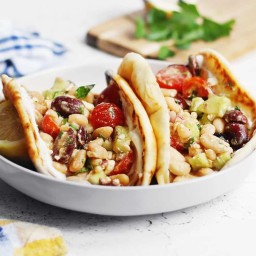 10-minute no-cook greek salad wraps with white beans