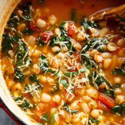 10-Minute Parmesan White Bean Soup with Spinach