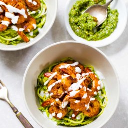 15 Minute Spicy Shrimp with Pesto Noodles