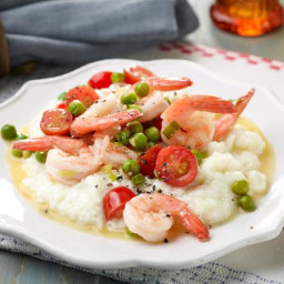 20-Minute Shrimp and Grits with Peas and Butter Sauce