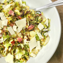 21 Day Fix Crispy Shaved Brussels Sprouts with Bacon, Parmesan, and Balsami