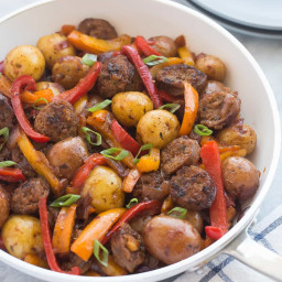 30 Minute BBQ Sausage, Peppers and Potato Skillet