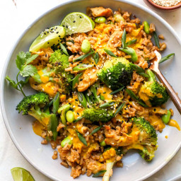 30 Minute Broccoli Fried Rice with Turmeric-Tahini Sauce