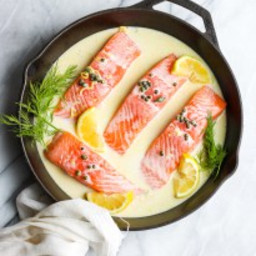30 Minute Creamy Lemon Caper Salmon Skillet
