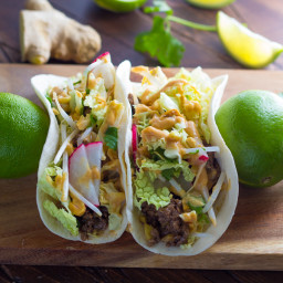 30-Minute Ginger Beef Tacos with Peanut Sauce