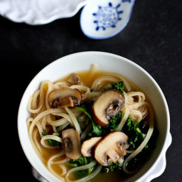 30-Minute Rice Noodle Soup with Mushrooms and Kale Recipe {Vegetarian}