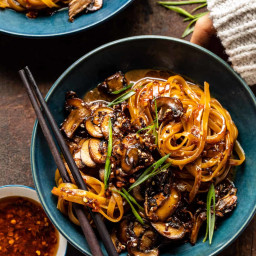 30 Minute Saucy Ginger Sesame Noodles with Caramelized Mushrooms