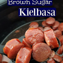 4 ingredient Crockpot Brown Sugar Kielbasa is a great party appetizer.