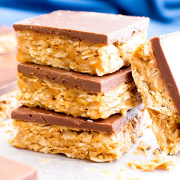4 Ingredient No Bake Chocolate Peanut Butter Cup Oatmeal Bars (Gluten-Free,