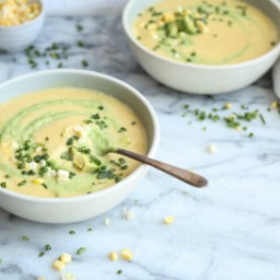5-Ingredient Sweet Corn Soup with Chive-Avocado Cream