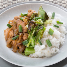 Adobo-Style Chickenwith Roasted Bok Choy and Jasmine Rice