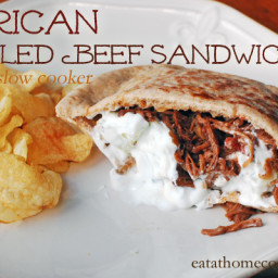 African Pulled Beef Sandwiches in the Slow Cooker with Yogurt-Mint Sauce