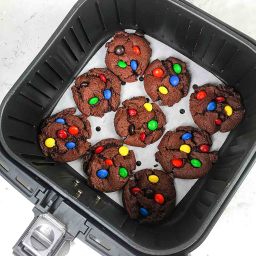 Air fryer chocolate m and m cookies from cake mix