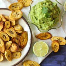 Air fryer Plantain Chips with Creamy Guacamole