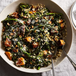 All-in-One Sheet-Pan Brown Rice with Sweet Potato and Broccoli Rabe