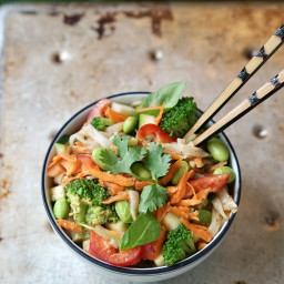 Almond Butter Miso Rice Noodles with Veggies & Edamame