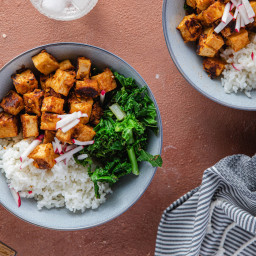 Almond Butter Tofu Bowls with Winter Greens & Sticky Rice