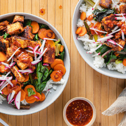 Almond Butter Tofu with Rainbow Chard & Carrots