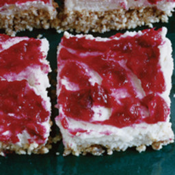 Almost-Raw Honey Cheesecake Bars with Cranberry Topping