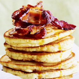 American-style flapjacks with bacon and maple syrup