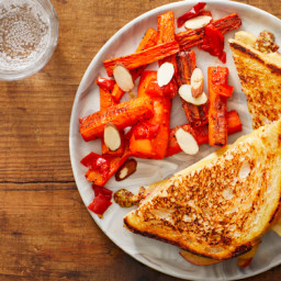 Apple & Cheddar Grilled Cheese with Roasted Carrots & Pickled Peppe